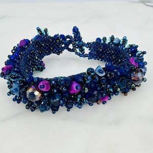 Purple and Blue Handmade Glass Bead Bracelet With Natural Stones Bead Stew 7”